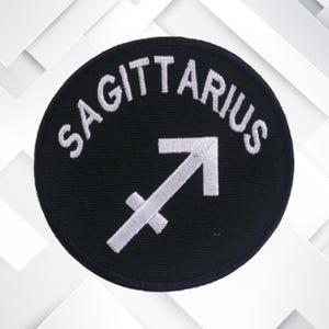 Parche de Sagitario: insignia bordada con temática astrológica, termoadhesiva y cosida para chaquetas, mochilas, ropa, bolsos y regalos cósmicos DIY.