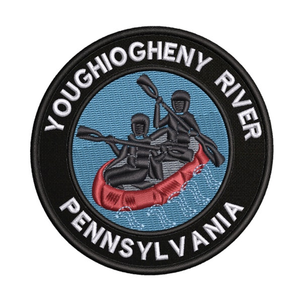 Youghiogheny River White Water Rafting Embroidered Patch Iron On / Sew On Custom Sports Nature Badge Emblem for Vest Jacket Clothing Bags