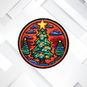 Christmas Tree Patch – Iron-On or Sew-On Applique for Jackets, Backpacks, Holiday Clothing, Stockings, Gifts, Secret Santa, Dye Sublimated