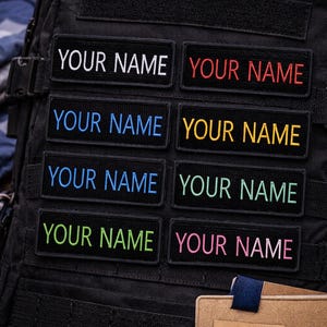 Custom Name Patch – Embroidered Iron-On/Sew-On Personalized 5" Wide x 2" Tall Tag Appliqué for Jackets, Vests, Backpacks, Clothing, & Gear