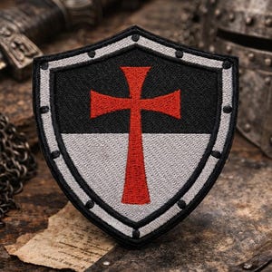 Parche con escudo de caballero templario/parche termoadhesivo/Cruz Roja/Cruzadas religiosas militares/aplicación bordada para coser en ropa, chalecos y chaquetas