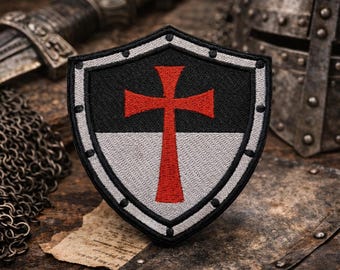 écusson bouclier chevalier templier/écusson thermocollant/croix rouge/croisades religieuses militaires/appliques brodées à coudre pour vêtements gilet/vestes