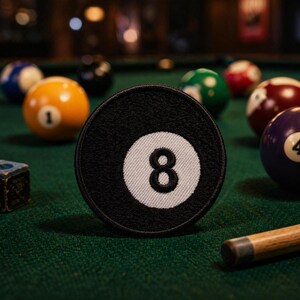 8 Ball Patch – Pool Billiards Embroidered Iron On Patch – Biker Vest Jacket Patch – Eight Ball Cue Sports Applique – Bar Novelty Gift Patch