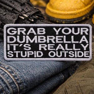 Grab your Dumbrella It's Stupid Outside Patch/Iron On Patch/Sarcastic & Funny Sayings/Embroidered Sew-On Applique for Clothing Vest Gym Bag
