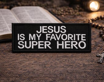 Parche "Jesús es mi superhéroe favorito"/Parche termoadhesivo/Motociclista cristiano/Regalo religioso/Aplique bordado para coser en ropa y chaquetas