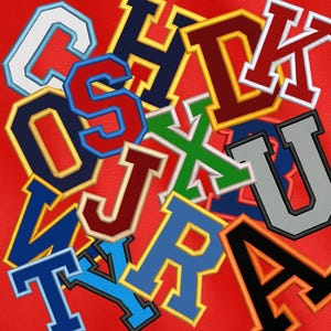 College Alphabet Patch Varsity Letterman Embroidered Iron-on/Sew-on Clothing Applique High School Sports Bag Jersey Color  Football Baseball