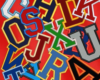 College Alphabet Patch Varsity Letterman Embroidered Iron-on/Sew-on Clothing Applique High School Sports Bag Jersey Color  Football Baseball