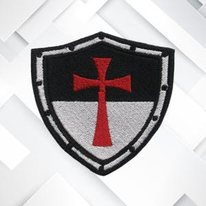 Knight Shield Patch – Embroidered Iron-On Cross Crest for Jackets, Vests, Tactical Gear, Religious Gift, Custom Name Tag, Military Style