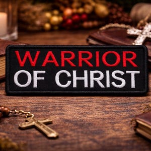 Warrior of Christ Patch/Iron-On Patch/Christian Biker/Religious Faith Gift/Embroidered Sew-On Appliqué for Clothing Vest/Jacket Backpack Hat