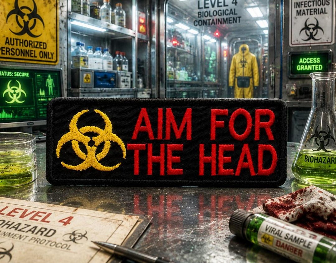 Biohazard Humour Aim for the Head Patch/zombie Humor/biohazard Sign/iron-on Patch ...