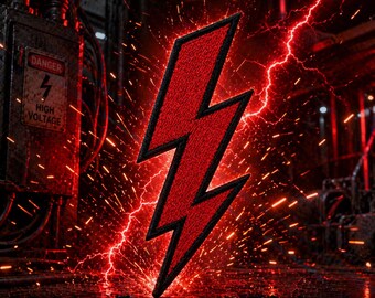 Iron On Lightning Bolt Patch Embroidered Red Thunderbolt Appliqué for Jacket, Vest, Backpack, Rocker Style Badge, Punk Power Symbol