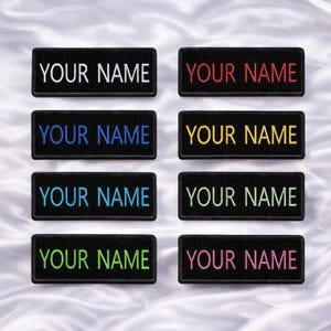 Custom Name Patch – Embroidered Iron-On/Sew-On Personalized 4" Wide x 2" Tall Tag Appliqué for Jackets, Vests, Backpacks, Clothing, & Gear
