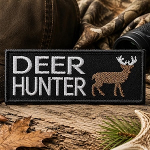 Deer Hunter Patch/Iron-On Patch/Hunting Patch/Outdoor Life/Sportsman Gift/Embroidered Sew-On Applique for Clothing Vest/Jacket Hats Backpack