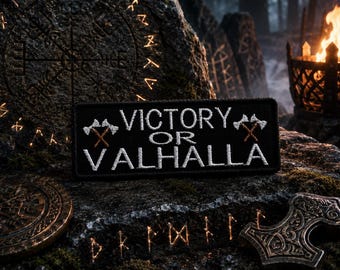 Victory or Valhalla Patch/Iron On Patch/Norse Viking Warrior/Odin/Embroidered Sew-On Appliqué for Clothing Vest/Jacket Hats Backpack