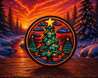 Christmas Tree Patch/Iron-On Patch/Stocking Stuffer/Kids Patches/Retro Gift/Festive Holiday/Sew-On Applique for Clothing Jackets Backpacks
