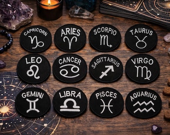 Parches de signos del zodiaco/Parches termoadhesivos/Astrología y horóscopo/Regalos de cumpleaños cósmicos/Aplicaciones bordadas para coser en ropa, chaquetas, sombreros y mochilas
