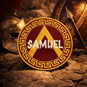 CUSTOM "YOUR NAME" Spartan Warrior Shield Crest Embroidered Patch Iron On/Sew On Badge Emblem Military War Greek 300 Applique Vest clothing