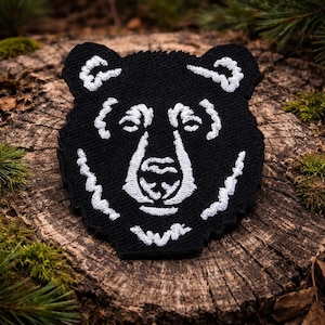 Appliqué brodé thermocollant avec écusson tête d'ours pour veste, sac à dos, gilet, insigne animalier, écusson animal de la forêt, cadeau pour amateur de plein air, équipement nature