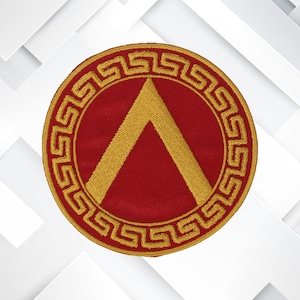 Spartan Shield Crest Embroidered Patch Iron-on / Sew-on Custom Applique, Military Tactical Greek Roman Persia War Egypt Logo King Chariot