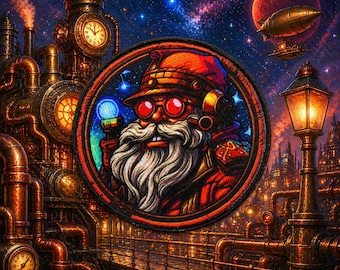 Steampunk Santa Claus Patch/Iron-On Patch/Stocking Stuffer/Retro Gift/Festive Holiday/Sew-On Applique for Clothing Jackets Backpacks