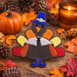 Turkey Patch/Iron-On Patch/Thanksgiving Kids DIY Decorative Crafts/Embroidered Sew-On Applique for Clothing, Vest/Jackets, Aprons, Backpacks
