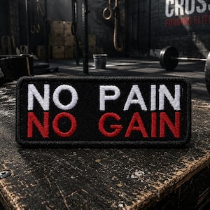 Iron-On No Pain No Gain Patch/Embroidered Applique for Vest/Jacket/Clothes/Backpack/Gym Patch/Work Out Patch/Sarcastic Patch/Funny Sayings