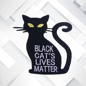 Iron On Black Cat Patch Embroidered Halloween Appliqué for Jacket, Backpack, Witchy Gift, Cat Lover Badge, Spooky Season Statement Patch