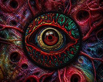 Eyeball Patch/Iron-On Patch/Halloween Costume/Creepy Psychedelic Monster/Trippy Horror Decor/Sew-On Appliqué for Clothing, Vest/Jacket, Hats