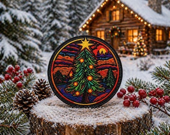 Christmas Tree Patch – Iron-On or Sew-On Applique for Jackets, Backpacks, Holiday Clothing, Stockings, Gifts, Secret Santa, Dye Sublimated