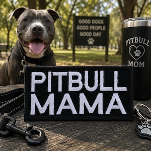 Parche de mamá Pitbull/Parche termoadhesivo/Regalo de raza de perro/Mascota familiar/Aplique bordado para coser en ropa, chalecos, chaquetas, arneses, collares y mochilas