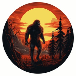 Sasquatch Aufkleber, Bigfoot Vinyl Aufkleber Aufkleber, Cryptid Aufkleber für Laptop Auto LKW Fenster Stoßstange Grafiken, Mythos Legende Walking in The Sunset