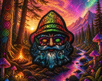 Psychedelic Christmas Gnome Patch/Iron-On Patch/Retro Gift/Festive Holiday/Sew-On Applique for Stockings Clothing Jackets Backpacks