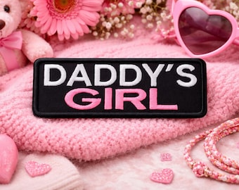 Daddy’s Girl Patch/Iron-On Patch/Dad & Daughter Gift/Pink Thread/Embroidered Sew-On Applique for Clothing Vest/Jacket Backpack Tote Bag Hats