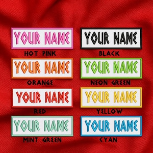 Custom Name Patch – Embroidered Iron-On/Sew-On Personalized 4" Wide By 1" Tall Tag Appliqué for Jackets, Vests, Backpacks, Clothing, & Gear