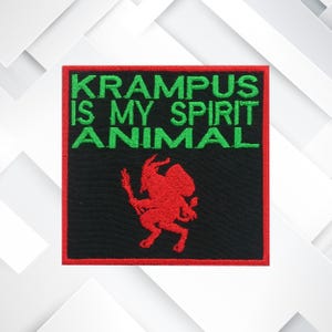 Krampus Is My Spirit Animal Patch – Funny Gothic Christmas Embroidered Iron-On Sew-On Applique for Jackets, Bags & Holiday Rebels