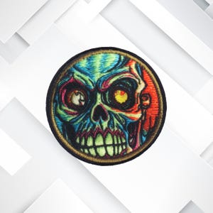 Iron-On Zombie Skull Patch Sew-On Appliqué for Jacket, Backpack, Vest, Halloween Decor, Horrorcore Badge, Undead Skull Art, Punk Style