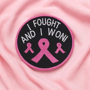 I Fought And I Won-patch/Breast Cancer Awareness-lint/opstrijkpatch/geborduurde opnaaibare appliqué voor jas, rugzak, kleding, inzamelingsactie