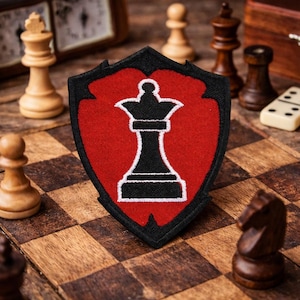 Écusson thermocollant/pièce d'échecs Reine Noire/appliqué brodé à coudre/jeu de stratégie pour vêtements, vestes/gilets, chapeaux, sacs à dos, équipements