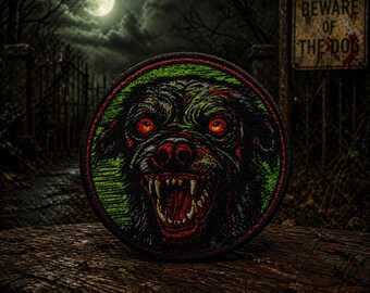 Zombie Dog Patch Iron-On Embroidered Appliqué for Jacket, Vest, Backpack, Scary Mutant K9 Badge, Halloween Costume, Horrorcore Gift