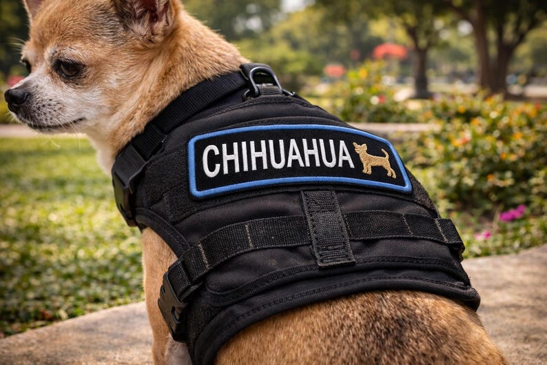 Patch chihuahuahond/opstrijkpatch/speelgoedpatch/familiehuisdier/cadeau Sassy-hond/geborduurde opstikapplicatie voor kledingvest/jas hondentuig afbeelding 3