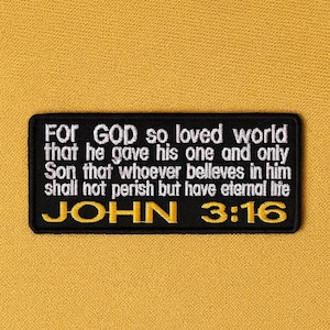 John 3:16 Bible Verse Patch – Embroidered Iron-On/Sew-On Uplifting, Christian Faith Appliqué for Jackets, Bags, Bible Covers, Gift & Clothes