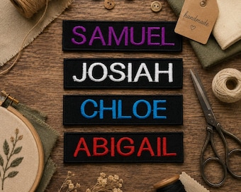 Custom Name Patch – Embroidered Iron-On/Sew-On Personalized Tag Appliqué for Jackets, Vests, Backpacks, Clothing, & Gear
