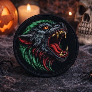 Werewolf Patch/Iron-On Patch/Halloween Monster/Scary Horror Badge/Sew-On Applique for Costume Trick or Treat Bag, Clothing, Gothic Cosplay