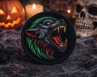 Werewolf Patch/Iron-On Patch/Halloween Monster/Scary Horror Badge/Sew-On Applique for Costume Trick or Treat Bag, Clothing, Gothic Cosplay