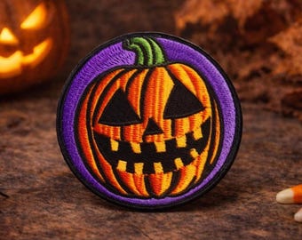 Kürbis Gesicht Patch gestickt Halloween Applikation für Jacke, Weste, Rucksack, gruseliges Grinsen Abzeichen, Süßes oder Saures Kostüm