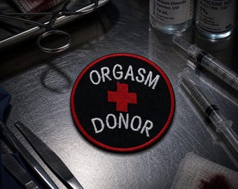 Parche de donante de orgasmos/Parche termoadhesivo/Grosero, sarcástico y divertido/Regalos de broma con humor sexual/Aplicación bordada para ropa, chalecos, chaquetas, sombreros y mochilas