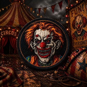 Evil Clown Patch/Iron On Patch/Horror Circus Badge/Scary Halloween Costume Decor/Sew-On Applique for Clothing Vest/Jacket Hats Backpack