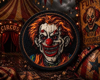 Écusson Clown Maléfique / Écusson Thermocollant / Badge Cirque de l'Horreur / Décoration de Costume d'Halloween Effrayant / Applique à Coudre pour Vêtements, Gilets/Vestes, Chapeaux, Sacs à Dos