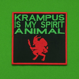 クランプスは私のスピリットアニマルパッチ/クリスマスホラーパッチ/ゴシックパッチ/アイロン接着パッチ/ジャケット用刺繍縫い付けアップリケ、ホリデーレベルズ