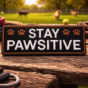 Stay Pawsitive Dog Patch/Iron-On Patch/Family Pet/Canine/ K-9 Breed/Paw Print/Embroidered Sew-on Applique for Dog Harness Collar Vest/Jacket
